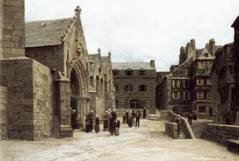 Leon Augustin Lhermitte : Leaving the Saint-Melaine Church in Morlaix
